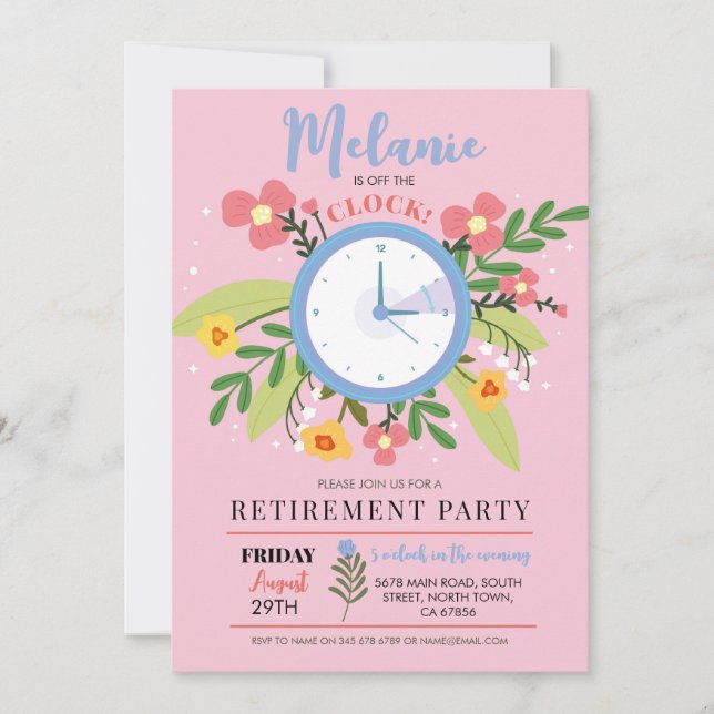 Retirement Off The Clock Women'sFloral Fun Party  Invitation (Front)