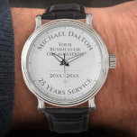 Retirement or Long Service Award Watch<br><div class="desc">A watch to commemorate a Retirement or Long Service. Personalise to include name,  company or organisation,  and dates. Unique memento of a special achievement. Retirement or Long Service wristwatch. White watch face.</div>