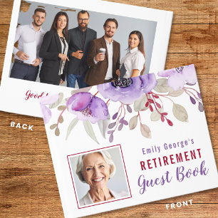 Retirement Party 2 Photo Purple Watercolor Floral Guest Book