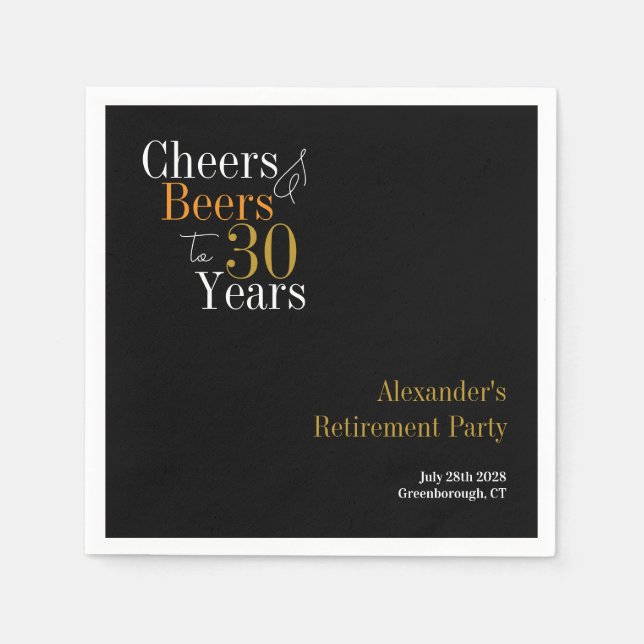 Retirement Party 30 Years Cheers and Beers Napkin (Front)