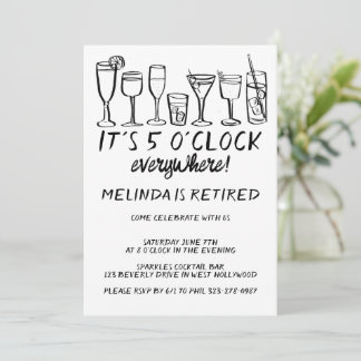 RETIREMENT PARTY 5PM EVERYWHERE Cocktail Drinks Invitation