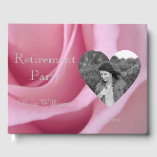 Retirement Party Add Photo Pink Rose Floral Guest Book