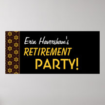 Retirement Party Banner Custom Name Gold Black