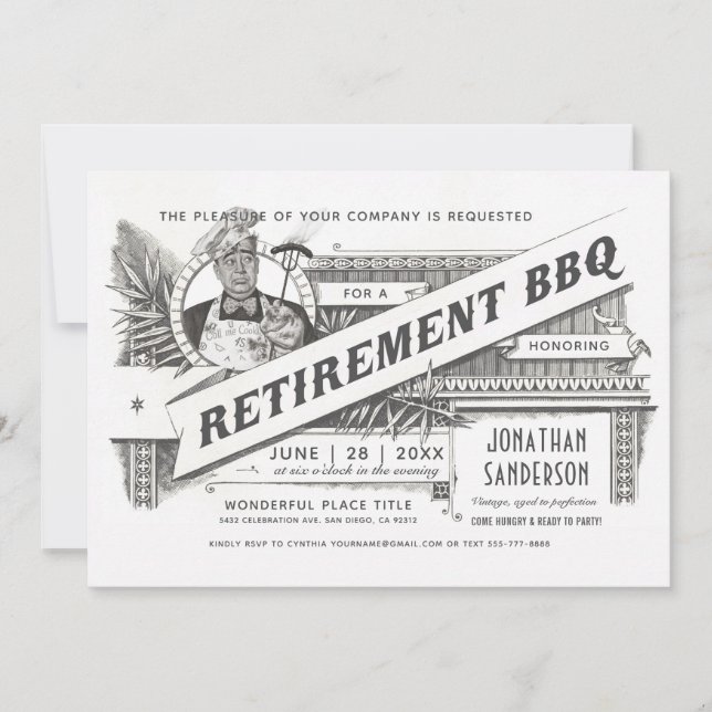 Retirement Party BBQ Invitations | Supreme Vintage (Front)
