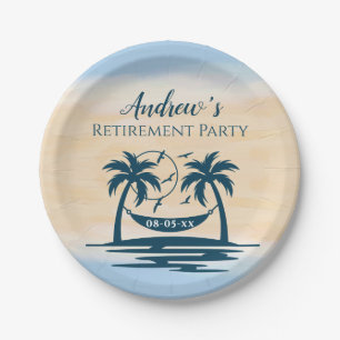 Retirement Party Beach Palm Trees Paper Plate