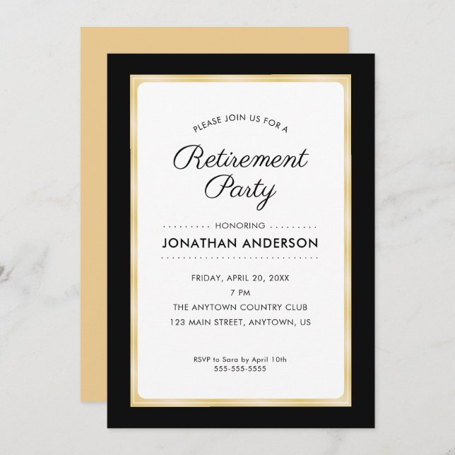 Retirement Party | Black and Gold Invitation (Front/Back)