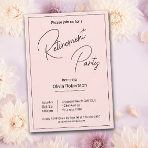 Retirement Party Black And Pale Pink Minimalist  Invitation