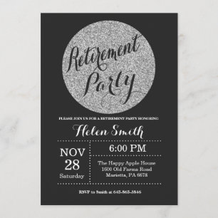 Retirement Party Black and Silver Glitter Invitation