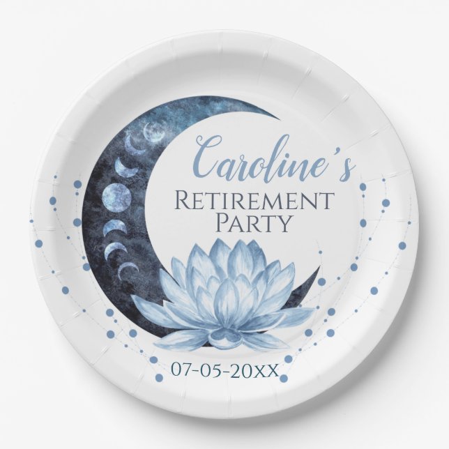 Retirement Party Blue Lotus Flower  Paper Plate (Front)