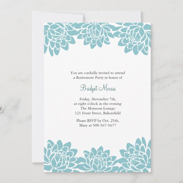 Retirement Party Blue Modern and Floral Invite (Front)