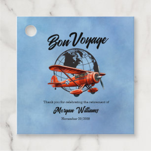 Retirement Party Bon Voyage Travel Globe Plane  Favour Tags