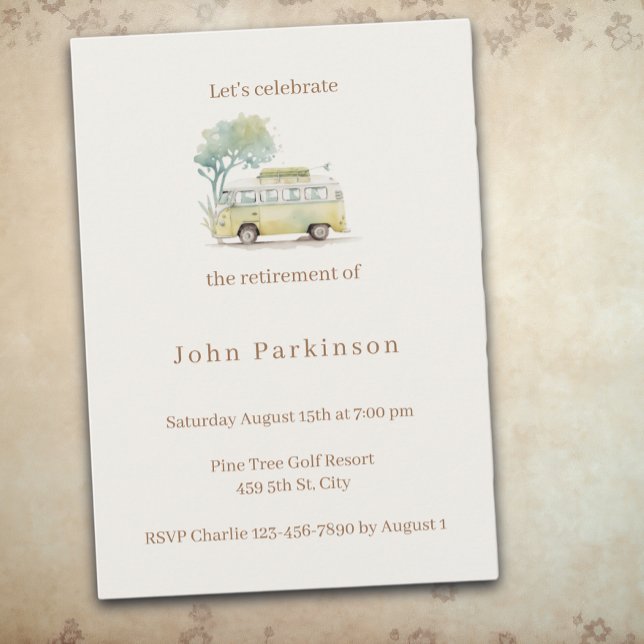 Retirement Party Camper Van Watercolor Invitation (Creator Uploaded)