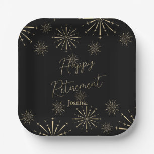 Retirement Party Celebration Black And Gold Paper Plate