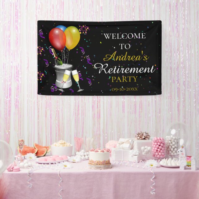 Retirement Party Celebration Black Welcome Banner (Party)