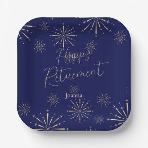 Retirement Party Celebration Navy And Gold Paper Plate