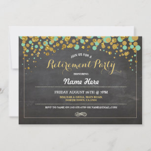 Retirement Party Chalk Mint Gold Dotty Invite