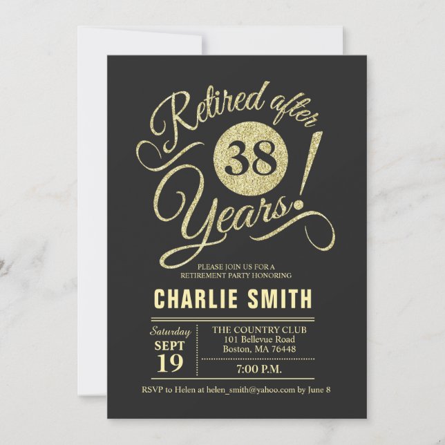 Retirement Party - Chalkboard Black Gold Invitation (Front)