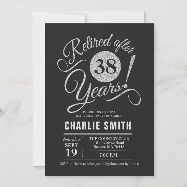 Retirement Party - Chalkboard Black Silver Invitation (Front)