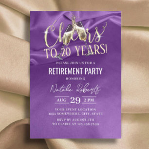 Retirement Party Champagne Cheers Purple Silk Invitation