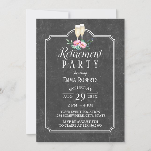 Retirement Party Cheers Rustic Chalkboard Invitation (Front)