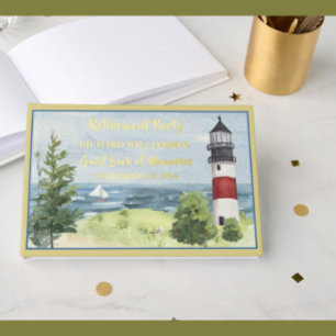 Retirement Party Coastal Lighthouse Gold Foil Guest Book
