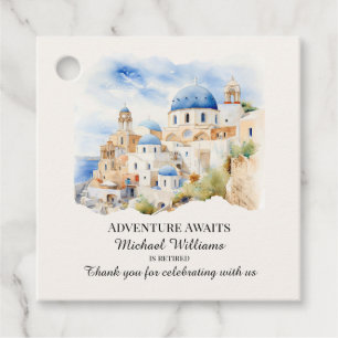 Retirement Party Colourful Greece Village Hill Favour Tags