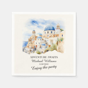 Retirement Party Colourful Greece Village Hill Napkin