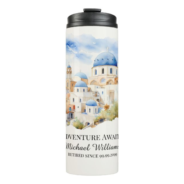 Retirement Party Colourful Greece Village Hill Thermal Tumbler (Front)