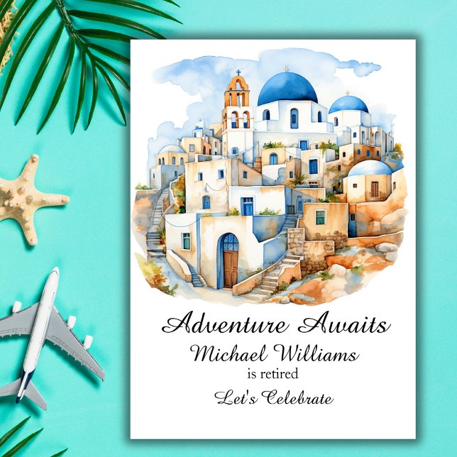 Retirement Party Colourful Greece Village Ocean Invitation (Creator Uploaded)