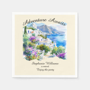 Retirement Party Colourful Greece Village Ocean Napkin
