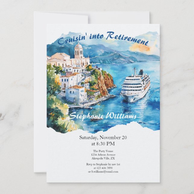 Retirement Party Cruising Destination Greece  Invitation (Front)