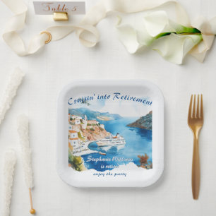 Retirement Party Cruising Destination Greece  Paper Plate