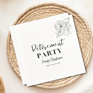 Retirement Party Elegant Black And White Floral Napkin