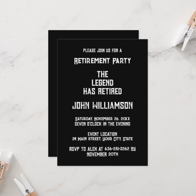 Retirement party elegant Black and White Invitation