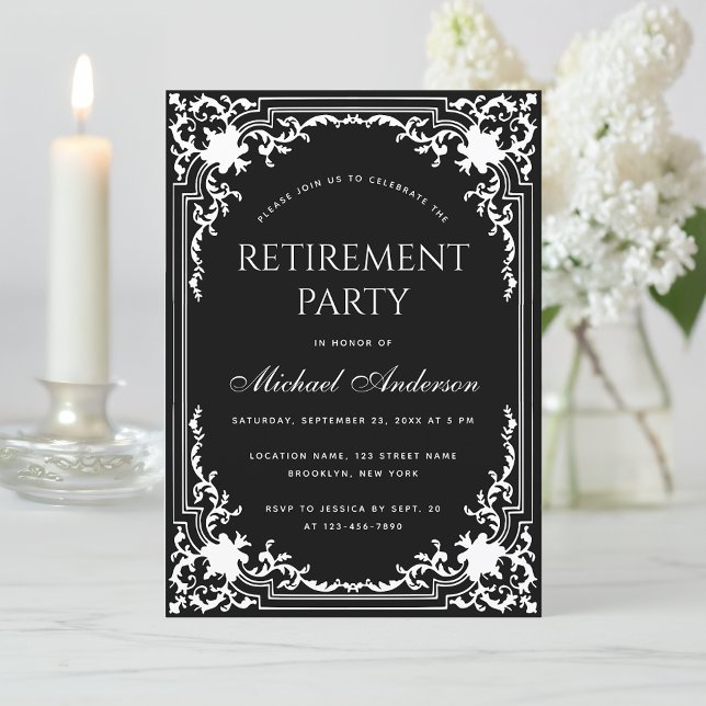 Retirement Party Elegant Black and White Vintage Invitation (Creator Uploaded)