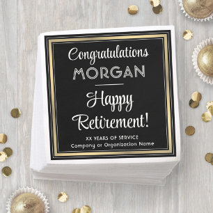 Retirement Party Elegant Black, White and Gold Napkin