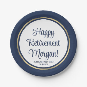 Retirement Party Elegant Navy Blue & Gold Bordered Paper Plate