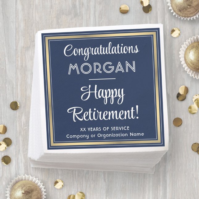 Retirement Party Elegant Navy Blue, White & Gold Napkin (Creator Uploaded)
