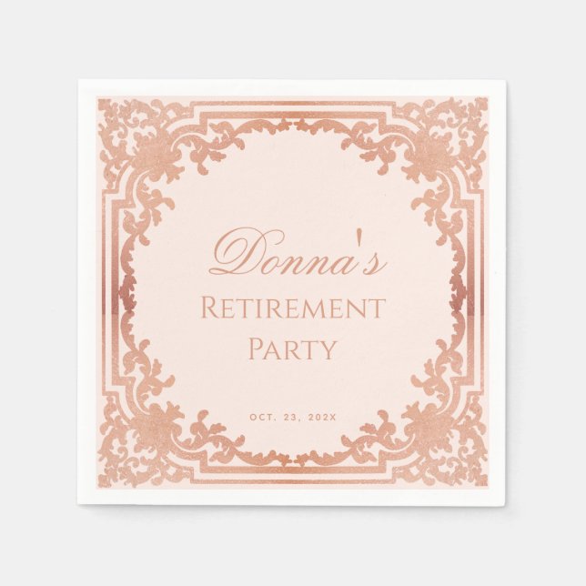 Retirement Party Elegant Pink Rose Gold Vintage  Napkin (Front)