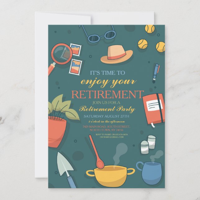 Retirement Party Enjoy Party Hobbies Mens Womens  Invitation (Front)