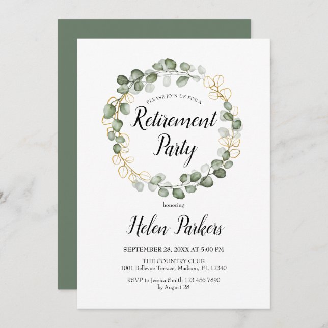 Retirement Party Eucalyptus Foliage Wreath Invitation (Front/Back)