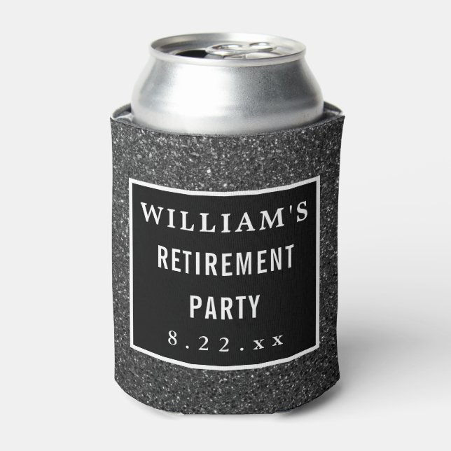 Retirement Party Favour Modern Typography Black Can Cooler (Can Front)