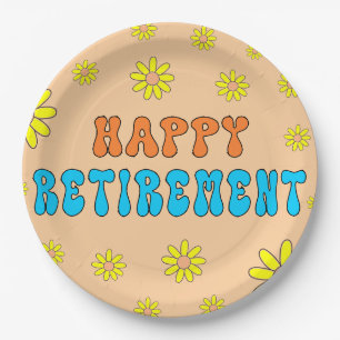 Retirement Party Floral Groovy Custom Text Paper Plate