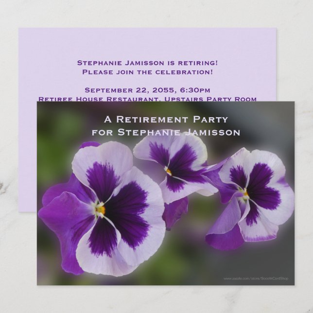 Retirement Party, Floral Pale Purple Flowers, Name Invitation (Front/Back)