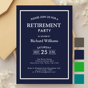 Retirement Party Formal Classic Blue White Invitation