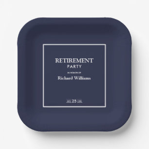 Retirement Party Formal Classic Blue White Paper Plate