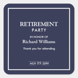 Retirement Party Formal Classic Blue White Square Sticker