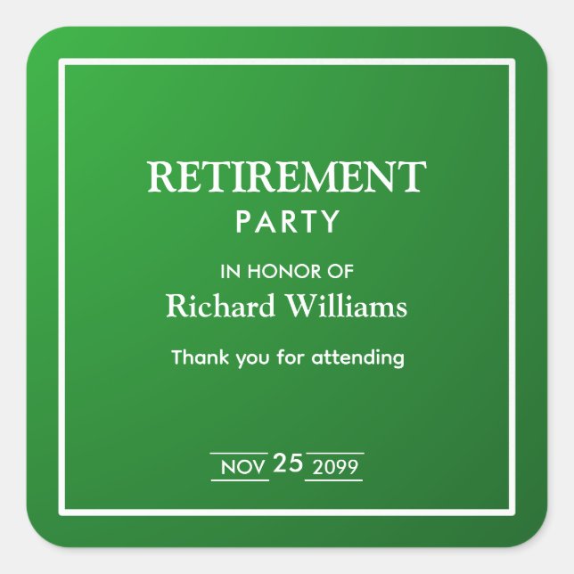 Retirement Party Formal Classic Blue White  Square Sticker (Front)