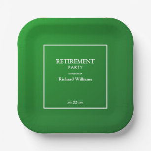Retirement Party Formal Classic Green White Paper Plate