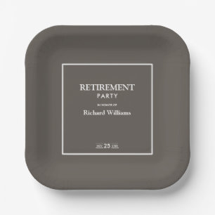 Retirement Party Formal Classic Grey White Paper Plate